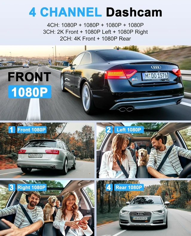 Alt view image 2 of 7 - Dash Cam 4 Channels 360° Front Rear Inside DashCam, 4K Full HD Car Camera with 128G Card, Built-in Wi-Fi GPS, 3.18 IPS Screen, WDR Night Vision, 24H Parking Mode (Z700)
