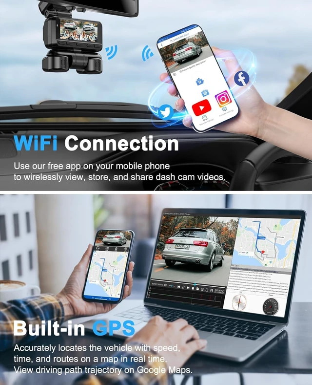 Alt view image 3 of 7 - Dash Cam 4 Channels 360° Front Rear Inside DashCam, 4K Full HD Car Camera with 128G Card, Built-in Wi-Fi GPS, 3.18 IPS Screen, WDR Night Vision, 24H Parking Mode (Z700)