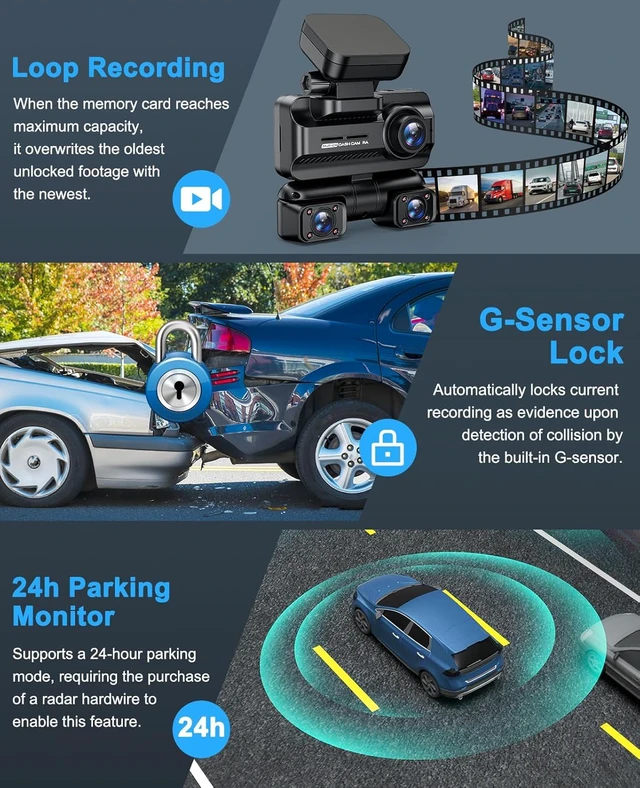 Alt view image 4 of 7 - Dash Cam 4 Channels 360° Front Rear Inside DashCam, 4K Full HD Car Camera with 128G Card, Built-in Wi-Fi GPS, 3.18 IPS Screen, WDR Night Vision, 24H Parking Mode (Z700)