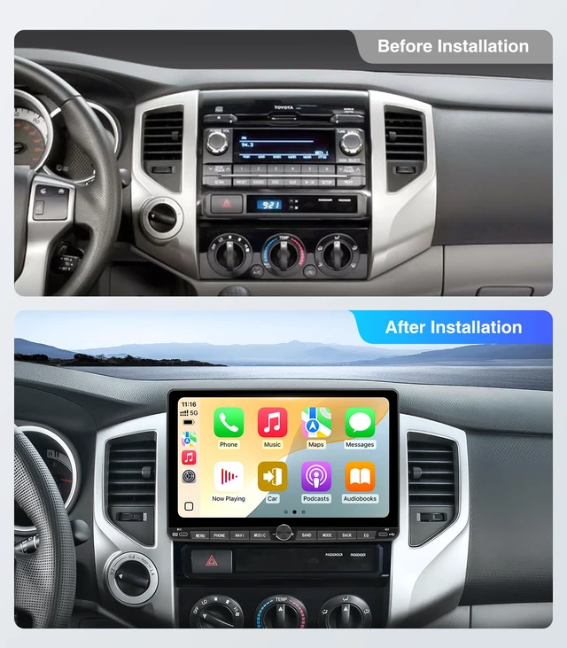 Alt view image 2 of 7 - Car Stereo Dash Kit Replacement for Toyota Tacoma Radio Upgrade 2005-2015,QLED Touch Screen Head Unit w/Wired Wireless CarPlay Andriod Auto GPS Navigation 5GWiFi FM/AM (with Type-c, 4+64G)