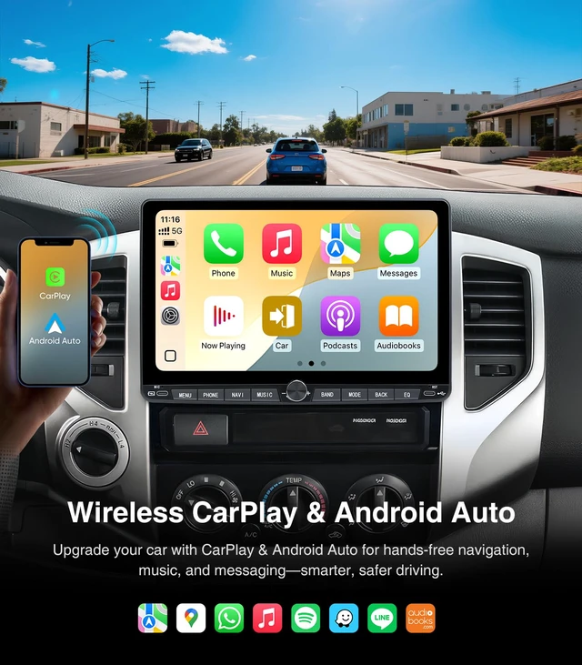 Alt view image 3 of 7 - Car Stereo Dash Kit Replacement for Toyota Tacoma Radio Upgrade 2005-2015,QLED Touch Screen Head Unit w/Wired Wireless CarPlay Andriod Auto GPS Navigation 5GWiFi FM/AM (with Type-c, 4+64G)