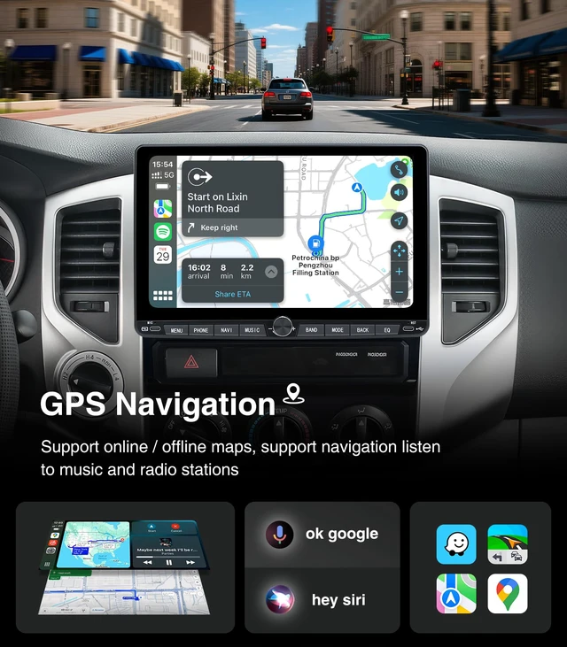 Alt view image 4 of 7 - Car Stereo Dash Kit Replacement for Toyota Tacoma Radio Upgrade 2005-2015,QLED Touch Screen Head Unit w/Wired Wireless CarPlay Andriod Auto GPS Navigation 5GWiFi FM/AM (with Type-c, 4+64G)