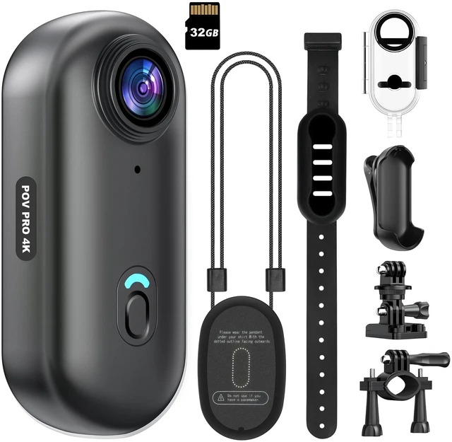 Main image of 4K Mini WiFi Action Camera 32GB Thumb POV Portable Body Cam Wearable Video Recorder with IPX7 Waterproof Underwater Camcorder, Helmet Mount, Magnetic Sport DV for Bike Cycling, Pet, Vlogging(Black)