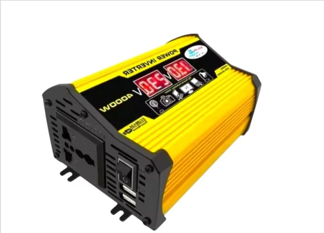Main image of High-Power 4000W DC to AC Power Inverter 12V to 110V/220V Converter with Dual USB Ports, Universal AC Outlet, LED Display for Cars, Trucks, RVs, and Home Backup (Yellow, 220V)