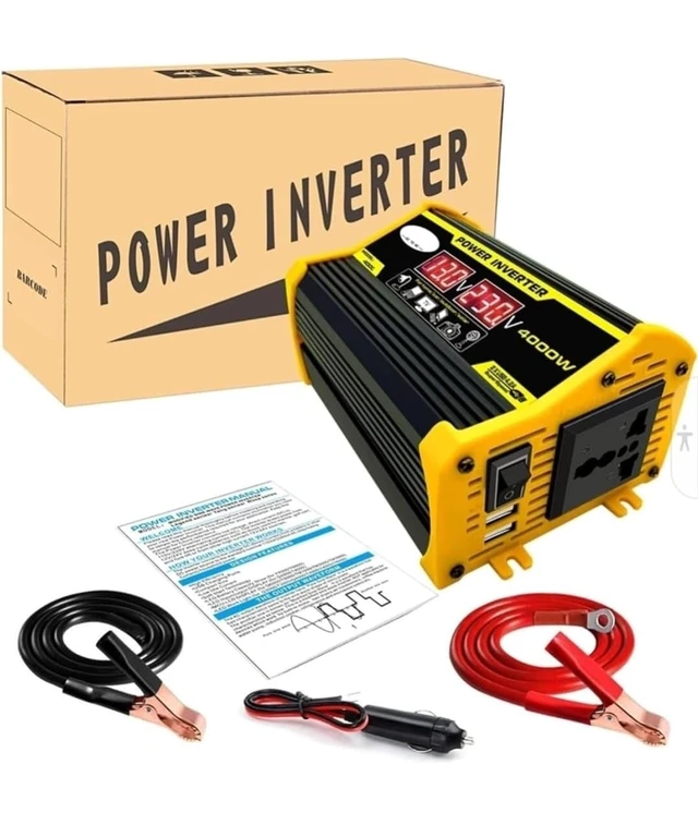 Alt view image 3 of 7 - High-Power 4000W DC to AC Power Inverter 12V to 110V/220V Converter with Dual USB Ports, Universal AC Outlet, LED Display for Cars, Trucks, RVs, and Home Backup (Yellow, 220V)