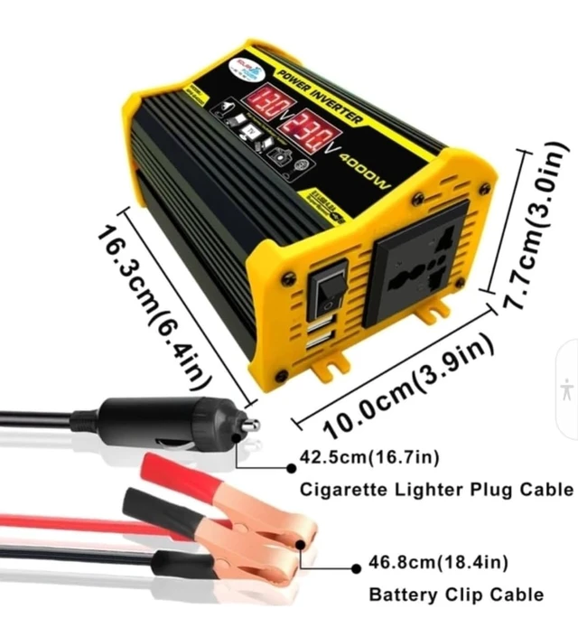 Alt view image 5 of 7 - High-Power 4000W DC to AC Power Inverter 12V to 110V/220V Converter with Dual USB Ports, Universal AC Outlet, LED Display for Cars, Trucks, RVs, and Home Backup (Yellow, 220V)