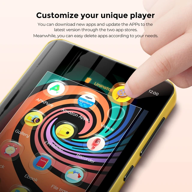 Alt view image 4 of 7 - 160GB MP3 Player with Bluetooth and WiFi, Music Player with Spotify,Pandora, Music,4" Touch Screen Android MP4 MP3 Player for Kids with Libby,Audible(Black_Gold)