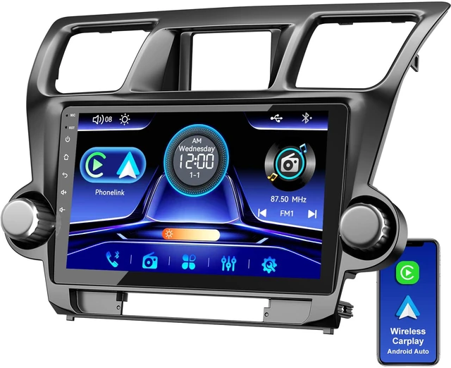 Main image of Car Radio Stereo for Toyota Highlander 2008-2013 (Without JBL Sound System), Support Wireless Carplay/Android Auto/Mirrorlink, 10.2 Inch QLED Touchscreen with Bluetooth,FM Radio