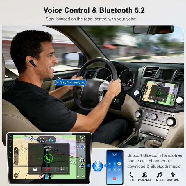 Alt view image 5 of 7 - Car Radio Stereo for Toyota Highlander 2008-2013 (Without JBL Sound System), Support Wireless Carplay/Android Auto/Mirrorlink, 10.2 Inch QLED Touchscreen with Bluetooth,FM Radio
