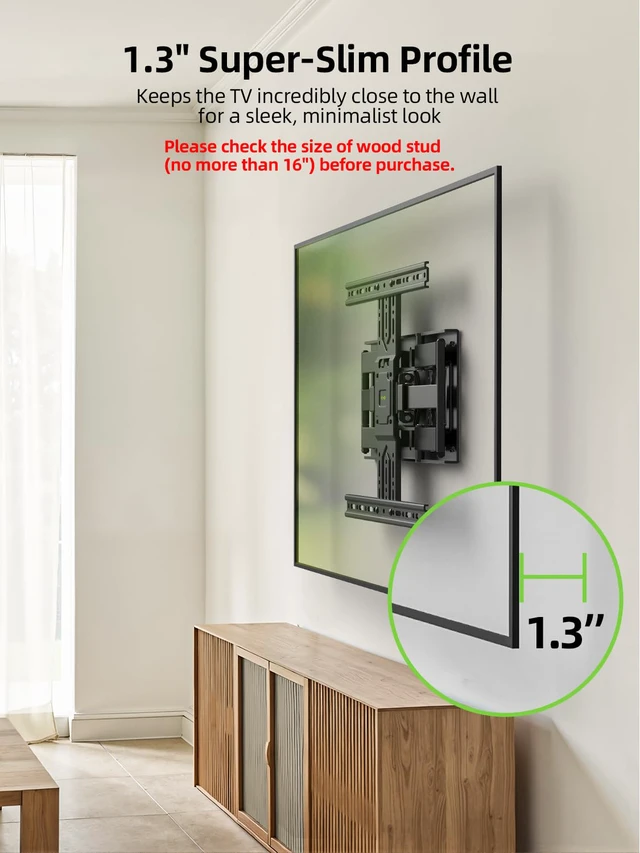 Alt view image 6 of 7 - Ultra Slim TV Wall Mount 37-75 Inch TVs Mount with Swivel and Tilt, Low Profile Full Motion Bracket with Articulating Dual Arms, Up to VESA 400X400 mm Max 16" Wood Studs, Holds 99lbs