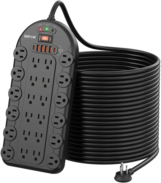 Main image of 25 Ft Power Strip Surge Protector (3,400 Joules), 24 AC Multiple Outlets (1875W/15A) with 6 USBs (2 USB-C Ports), ETL Listed, Heavy Duty Long Extension Cord for Home, Office, Black