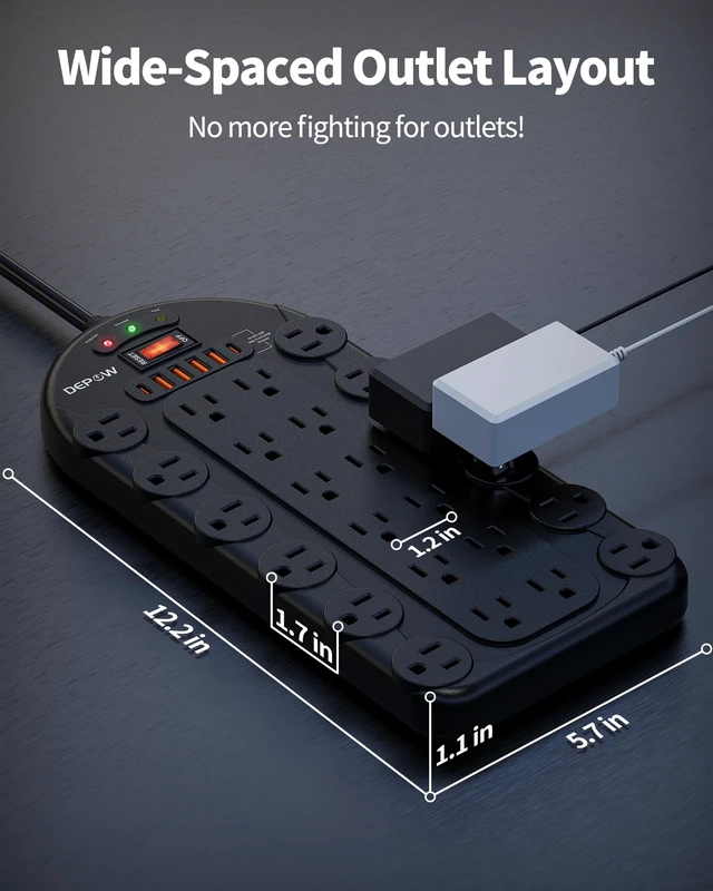 Alt view image 6 of 7 - 25 Ft Power Strip Surge Protector (3,400 Joules), 24 AC Multiple Outlets (1875W/15A) with 6 USBs (2 USB-C Ports), ETL Listed, Heavy Duty Long Extension Cord for Home, Office, Black