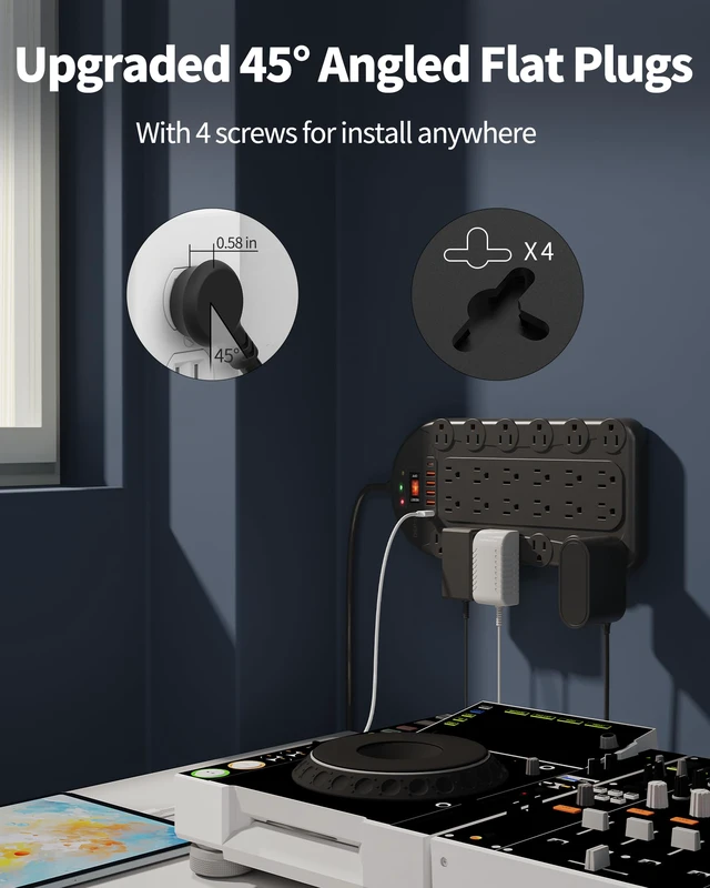 Alt view image 7 of 7 - 25 Ft Power Strip Surge Protector (3,400 Joules), 24 AC Multiple Outlets (1875W/15A) with 6 USBs (2 USB-C Ports), ETL Listed, Heavy Duty Long Extension Cord for Home, Office, Black