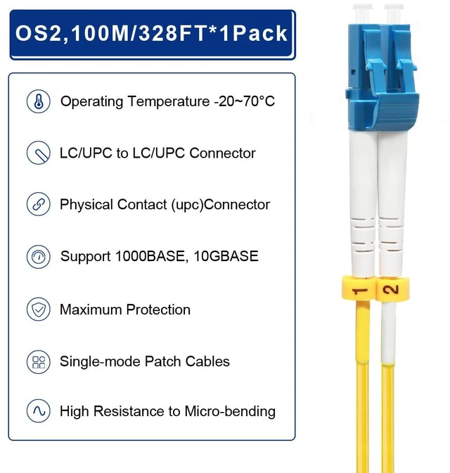 Alt view image 4 of 7 - 100M/328ft OS2 Fiber Patch Cable LC to LC, Length Options: 0.2m-300m, 1G/10GB Single Mode Duplex 9/125um SMF Fiber Optic Cable Cord LSZH 100Meter(328ft)