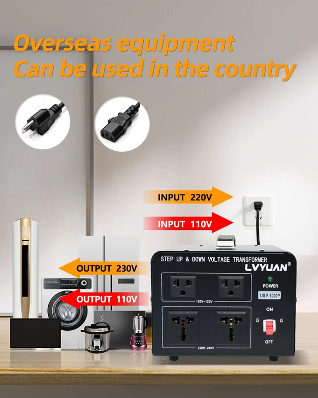 Alt view image 4 of 7 - 3000 Watt Voltage Converter Transformer Heavy Duty Step Up/Down AC 110V/120V/220V/240V Power Converter with 2 US Outlets, 2 Universal Outlets, Resettable Circuit Breaker Protection