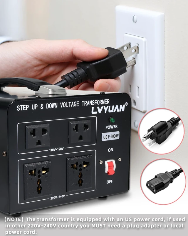 Alt view image 5 of 7 - 3000 Watt Voltage Converter Transformer Heavy Duty Step Up/Down AC 110V/120V/220V/240V Power Converter with 2 US Outlets, 2 Universal Outlets, Resettable Circuit Breaker Protection
