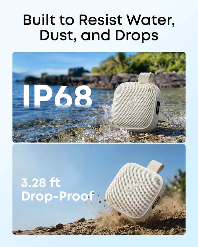 Alt view image 5 of 6 - Anker Boom Go 3i Portable Bluetooth Speaker, 15W Punchy Sound, 24H Playtime, IP68, BassUp 2.0, Emergency Charging, Bluetooth 6.0, Waterproof Speaker for Hiking/Cycling/Camping (Beige)