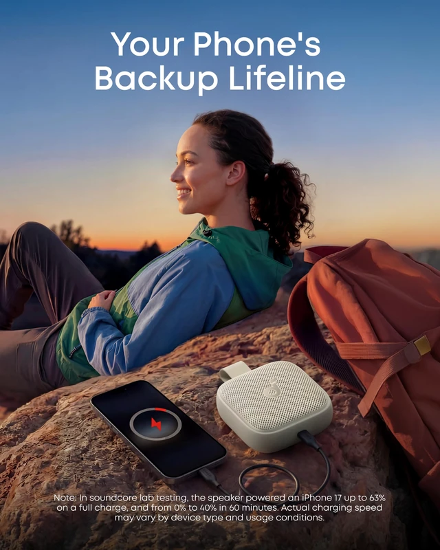 Alt view image 6 of 6 - Anker Boom Go 3i Portable Bluetooth Speaker, 15W Punchy Sound, 24H Playtime, IP68, BassUp 2.0, Emergency Charging, Bluetooth 6.0, Waterproof Speaker for Hiking/Cycling/Camping (Beige)