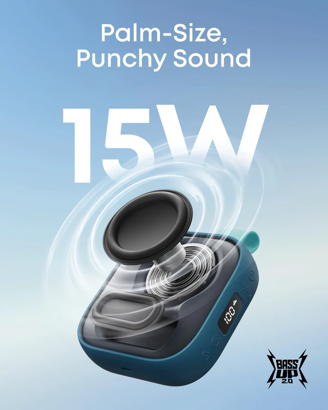 Alt view image 2 of 6 - Boom Go 3i Portable Bluetooth Speaker by Anker, 15W Punchy Sound, 24H Playtime, IP68, BassUp 2.0, Emergency Charging, Bluetooth 6.0, Waterproof Speaker for Hiking/Cycling/Camping (Blue)