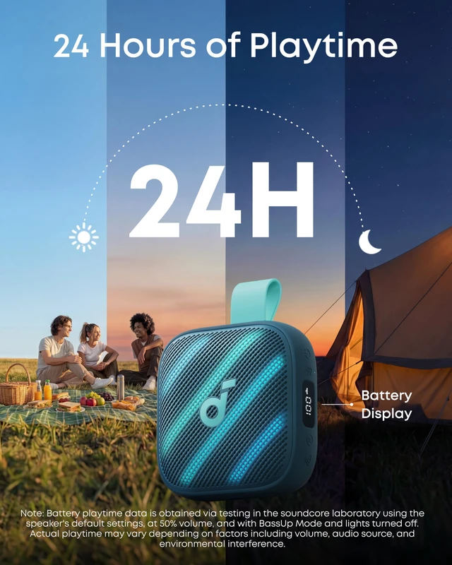 Alt view image 3 of 6 - Boom Go 3i Portable Bluetooth Speaker by Anker, 15W Punchy Sound, 24H Playtime, IP68, BassUp 2.0, Emergency Charging, Bluetooth 6.0, Waterproof Speaker for Hiking/Cycling/Camping (Blue)