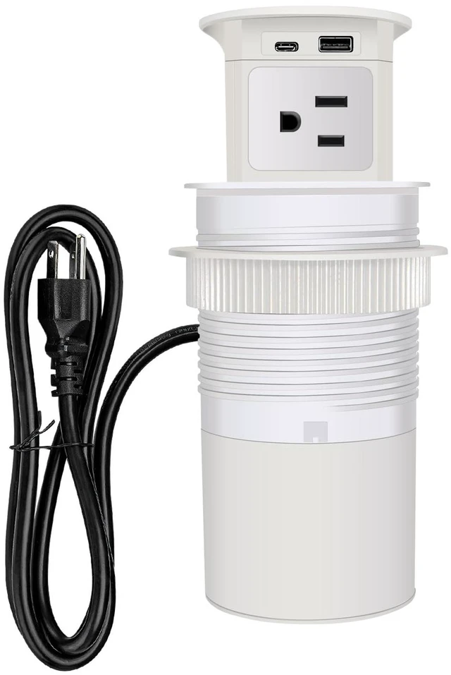 Alt view image 2 of 7 - Pop Up Outlet 15W Wireless Charger,4 Outlets 1875W USB C PD20W Super Charging 6.5FT 16AWG Cable 3.86 inch Hole Pop Up Power Outlet for Kitchen Countertop,Office Conference Table UL Testing -White