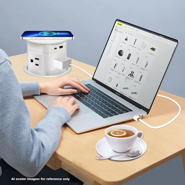 Alt view image 4 of 7 - Pop Up Outlet 15W Wireless Charger,4 Outlets 1875W USB C PD20W Super Charging 6.5FT 16AWG Cable 3.86 inch Hole Pop Up Power Outlet for Kitchen Countertop,Office Conference Table UL Testing -White