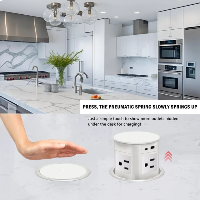 Alt view image 7 of 7 - Pop Up Outlet 15W Wireless Charger,4 Outlets 1875W USB C PD20W Super Charging 6.5FT 16AWG Cable 3.86 inch Hole Pop Up Power Outlet for Kitchen Countertop,Office Conference Table UL Testing -White