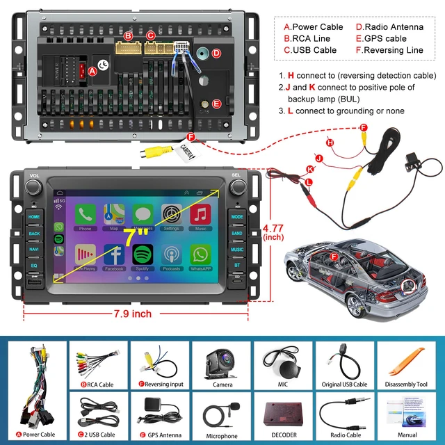 Alt view image 7 of 7 - 8-core 4G+64G Car Radio for 2007-2012 Chevrolet Chevy Silverado Impala GMC Sierra Acadia Enclave Yukon, 7" IPS Touch Screen Car Stereo with GPS, CarPlay/Android Auto, Backup Camera/DSP/SWC