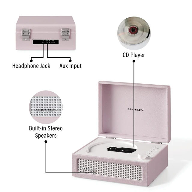 Alt view image 3 of 7 - CR3517A-AM Voyager Cd Player, Amythest CD Player, Bluetooth In / Out, Built-in Full-Range Stereo Speakers, Portable Design with Magnetic Lid Closure