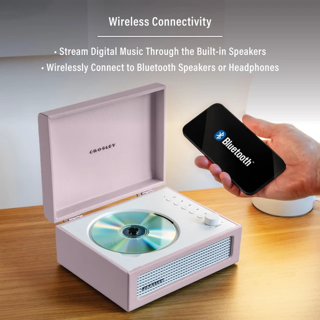 Alt view image 4 of 7 - CR3517A-AM Voyager Cd Player, Amythest CD Player, Bluetooth In / Out, Built-in Full-Range Stereo Speakers, Portable Design with Magnetic Lid Closure