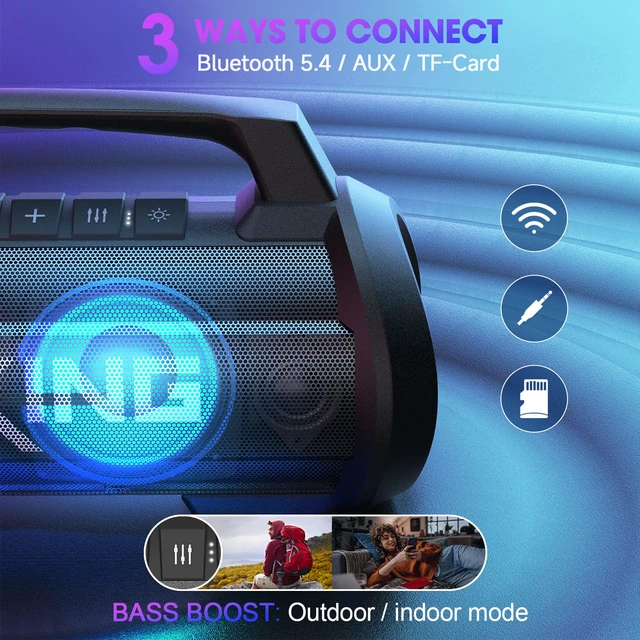 Alt view image 7 of 7 - Portable Bluetooth Speaker, 120W Max/110dB/IPX6/BT5.4/42H/DSP/RGB/4 Drivers/70W Deep Bass/Wireless Stereo Pairing, Large Party Boombox, Must-Have for 4th of July BBQ, Beach & Outdoor Summer Fun