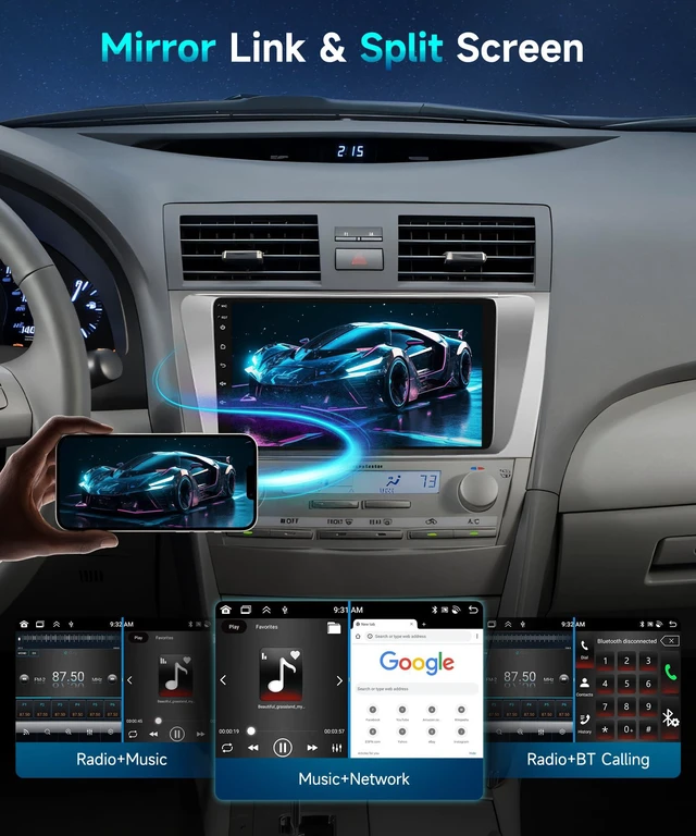 Alt view image 5 of 7 - 2G+64G Car Radio for Toyota Camry 2006-2011 Stereo 9 inch HD IPS Touch Screen Android Head Unit Built-in DSP Wireless CarPlay Android Auto Bluetooth GPS WiFi DVR SWC Backup Camera