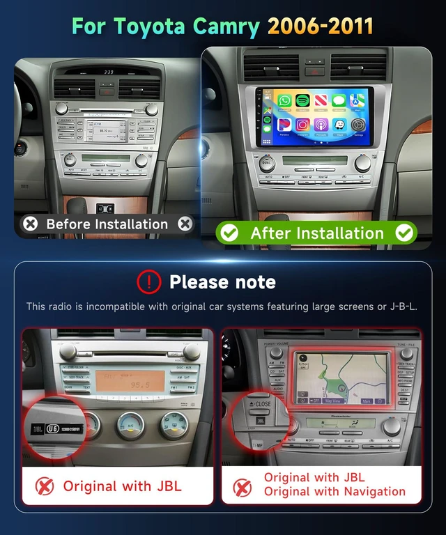 Alt view image 2 of 7 - 2G+64G Car Radio for Toyota Camry 2006-2011 Stereo 9 inch HD IPS Touch Screen Android Head Unit Built-in DSP Wireless CarPlay Android Auto Bluetooth GPS WiFi DVR SWC Backup Camera