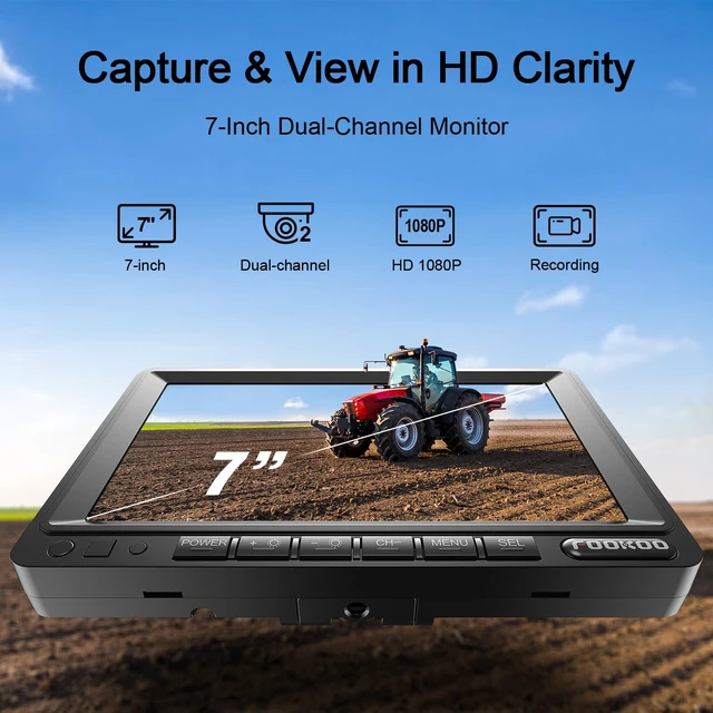 Alt view image 2 of 7 - 7" HD 1080P Wired Backup Camera System, IP69 Waterproof Vibration-Proof Rear View Camera IR Night Vision Dual Split Screen for Tractor/Excavator/Truck/Skid Steer/Harvester/Caravan - DY701