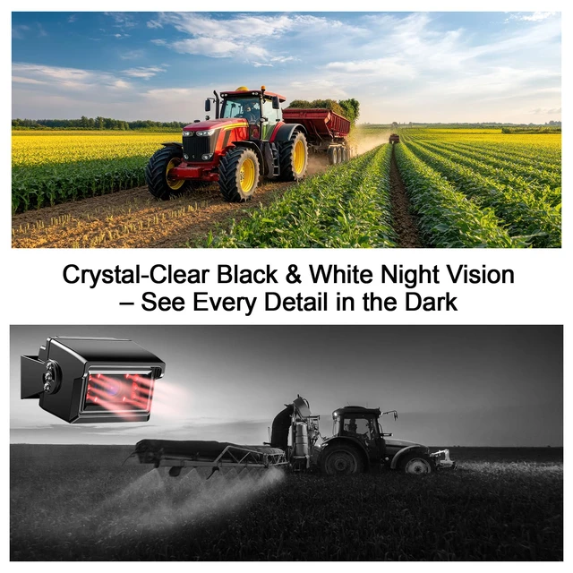 Alt view image 4 of 7 - 7" HD 1080P Wired Backup Camera System, IP69 Waterproof Vibration-Proof Rear View Camera IR Night Vision Dual Split Screen for Tractor/Excavator/Truck/Skid Steer/Harvester/Caravan - DY701
