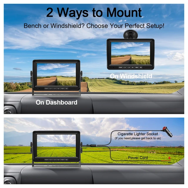 Alt view image 6 of 7 - 7" HD 1080P Wired Backup Camera System, IP69 Waterproof Vibration-Proof Rear View Camera IR Night Vision Dual Split Screen for Tractor/Excavator/Truck/Skid Steer/Harvester/Caravan - DY701