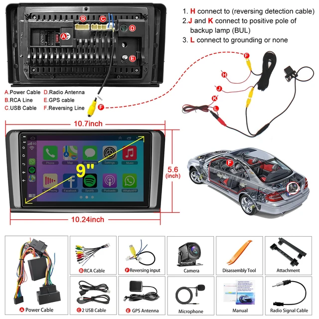 Alt view image 7 of 7 - GPS Car Radio for Mercedes Benz GL ML Class W164 X164 ML350 ML500 ML280 GL320 GL350 GL450 2005-2011, Support Wireless A-pple Carplay/Android Auto, Mirrorlink,4G+64G, Backup Camera