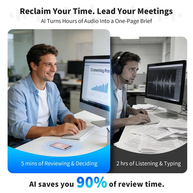 Alt view image 4 of 7 - AI Voice Recorder, Professional Voice Activated Recorder with AI Transcription & Summarize, 64GB Storage, 30H Battery, Noise Cancellation and AI Note Taker for Meetings and Interviews & calls