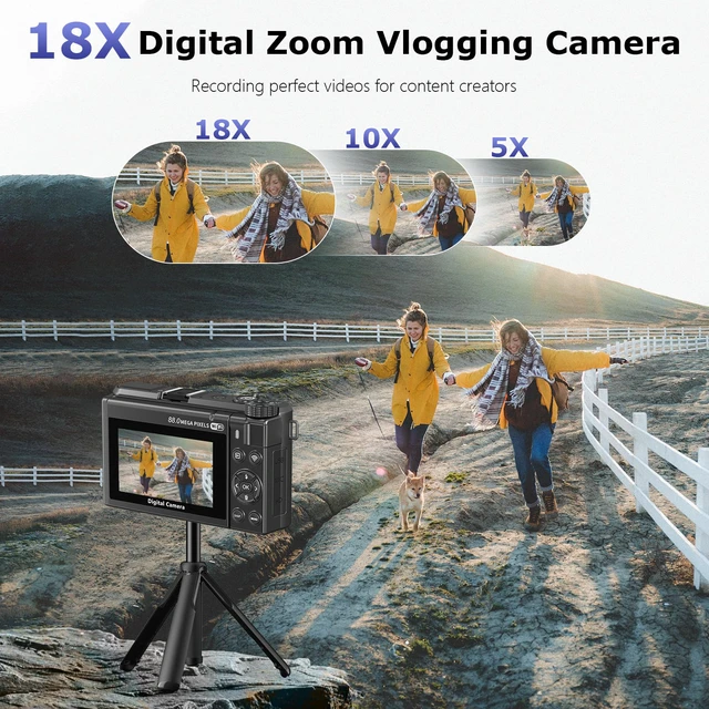 Alt view image 6 of 7 - 8K Digital Camera for Photography, 88MP Autofocus Vlogging Camera for YouTube, 18X Zoom 3" 180° Flip Screen Travel Camera with 2 Batteries and 32 GB Gard, Gunmetal