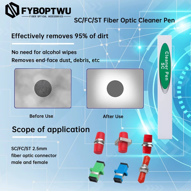 Alt view image 3 of 5 - 10 pcs Fiber Optic Cleaner Fiber Optic Tools Cleaning Pen for LC/MU 1.25mm Connectors & SC/ST/FC 2.5mm Connectors, Efficient Fiber Cleaner Pen
