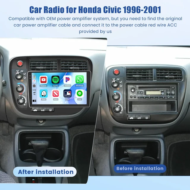 Alt view image 2 of 7 - 5Ghz WiFi 4G+128G Android 15 Car Radio for Honda Civic 1996-2001 Car Stereo with Wireless Carplay/Android Auto, 9 Inch HD Touchscreen with GPS Bluetooth FM/RDS EQ SWC Backup Camera MIC