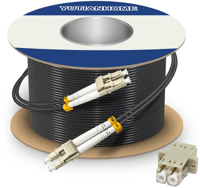 Main image of 50m (165ft) LC to LC Duplex OM3 Outdoor Armored Fiber Optic Patch Cable, 40Gb 10Gb, 50/125um Multimode Optical Fiber Cable, Low Friction LSZH Black