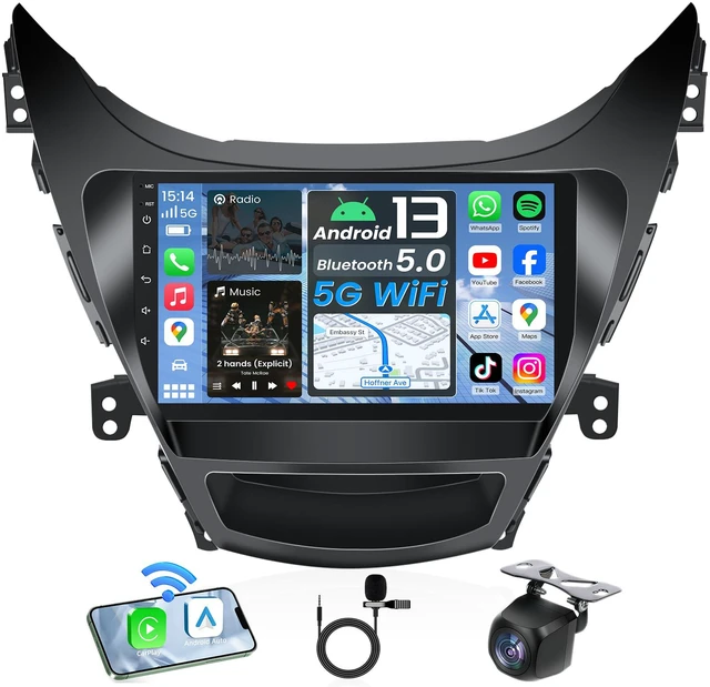 Main image of 4Core + 64G ROM Android 13 Car Radio for Hyundai Elantra 2011 2012 2013: 9 Inch 1280x800 HD Touchscreen Stereo Upgrade Wireless Carplay Android Auto Backup Camera GPS Navigation 5G WiFi Bluetooth FM