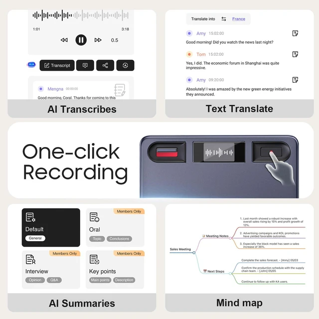 Alt view image 5 of 7 - AI Voice Recorder, AI Note Taker w/APP Control and Transcription & Summarize, 150 Languages, Noise Cancellation, 64GB Memory, Pocket Note Pro Taking Device for Meeting, Interviews & Calls