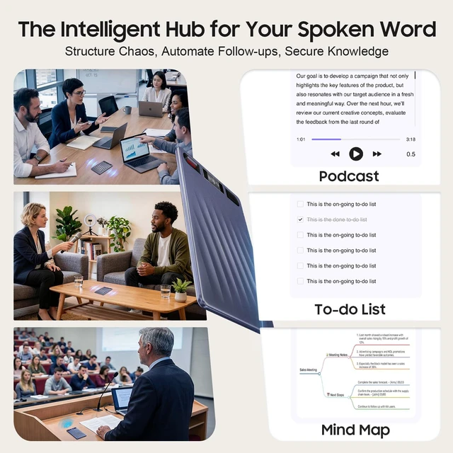 Alt view image 6 of 7 - AI Voice Recorder, AI Note Taker w/APP Control and Transcription & Summarize, 150 Languages, Noise Cancellation, 64GB Memory, Pocket Note Pro Taking Device for Meeting, Interviews & Calls