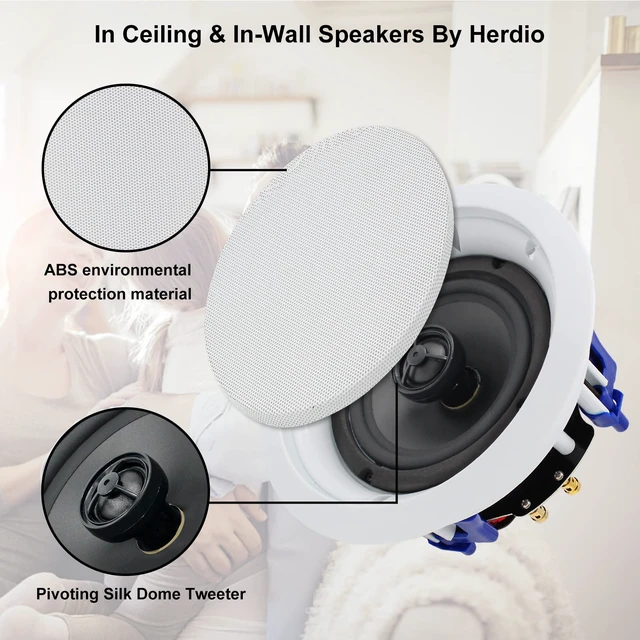 Alt view image 2 of 7 - 5.25 Inch Bluetooth Ceiling Speakers Max Power 600W 2-Way Flush Mount Plus Wall Mount Amplifier Receiver Suitable for Home Theater Bathroom Living Room Kitchen Office(4 Speakers)