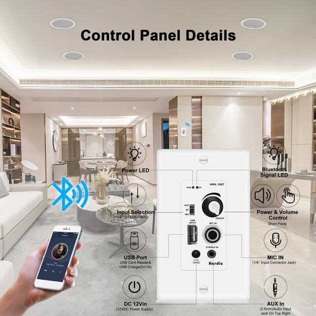 Alt view image 6 of 7 - 5.25 Inch Bluetooth Ceiling Speakers Max Power 600W 2-Way Flush Mount Plus Wall Mount Amplifier Receiver Suitable for Home Theater Bathroom Living Room Kitchen Office(4 Speakers)
