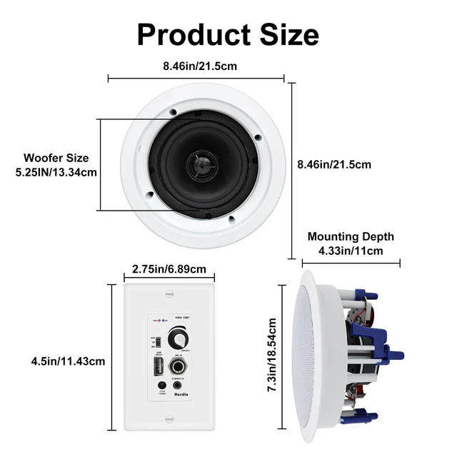 Alt view image 7 of 7 - 5.25 Inch Bluetooth Ceiling Speakers Max Power 600W 2-Way Flush Mount Plus Wall Mount Amplifier Receiver Suitable for Home Theater Bathroom Living Room Kitchen Office(4 Speakers)