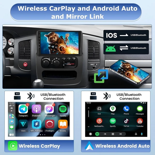 Alt view image 3 of 7 - 9 inch Car Stereo Radio for Dodge Ram 1500 2500 3500 2003 2004 2005, Android 13 Touchscreen Car Radio Stereo with CarPlay Android Auto, Support GPS Navi Bluetooth SWC WiFi FM DSP Backup Camera Mic