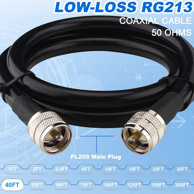 Alt view image 4 of 5 - RG213 Coaxial Cable CB 40FT - CB Antenna Cable Ultra Low Loss 50ohm RG-213 UHF PL259 Coax Cable Male to Male, 50 Ohm, for Ham Radio CB Radio Antenna